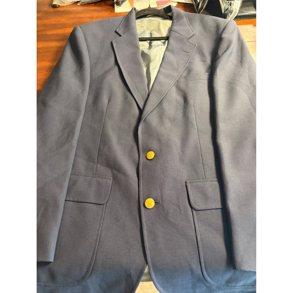 Stafford Mens Navy Blue Blazer Gold Crest Buttons Two Button Sport Coat USA Made